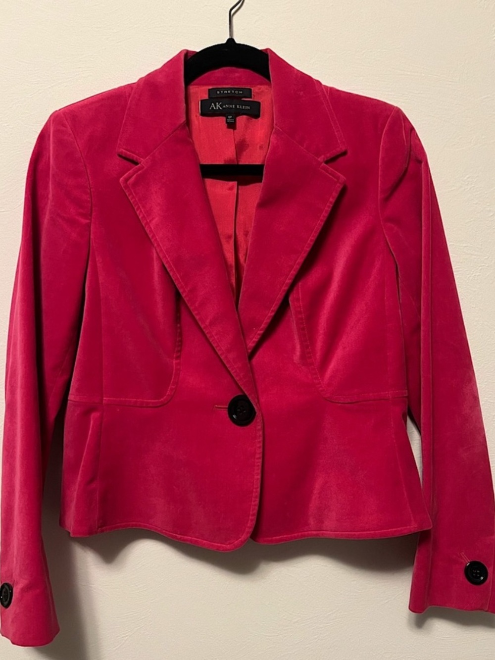 Anne Klein Fuchsia Pink Velvet Stretch Blazer Jacket